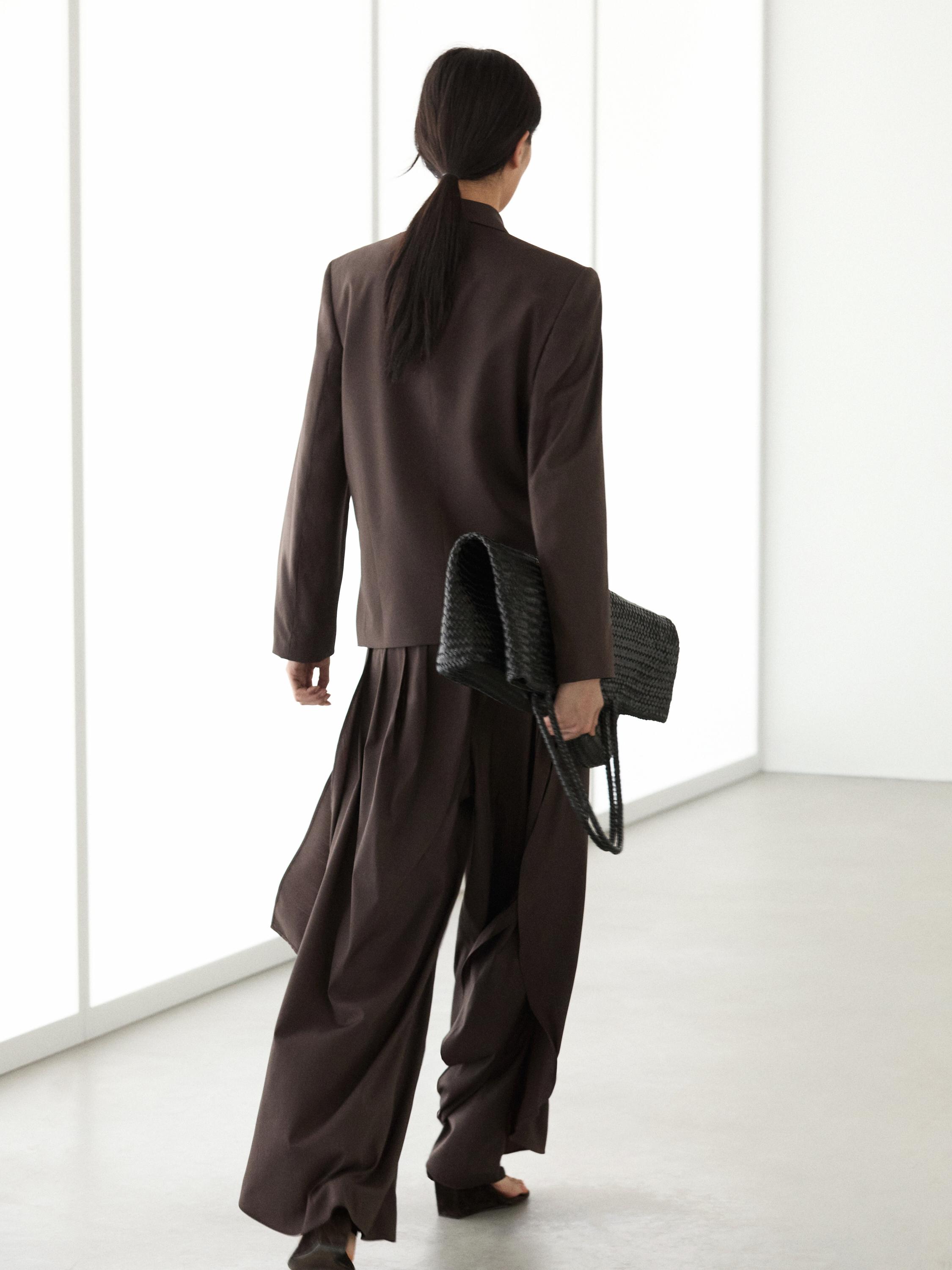 Wool blend blazer with tie detail